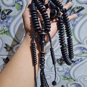 Rosario in legno di ebano - Corona di rame Tijani Misbaha / Subha Tasbih Toriqoh islamico fatto a mano