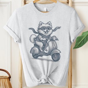 Pomeranian dog shirt, Vintage dog riding scooter shirt, retro scooter dog t-shirt, cute puppy riding vespa tee, biker dog graphic tee,