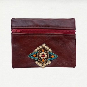 OJO MONEDERO - Reißverschluss Münzbeutel Minitasche kleine Geldbörse Mehrzwecktasche niedlich kokett mexikanisches ästhetisches Geschenk aus echtem Leder
