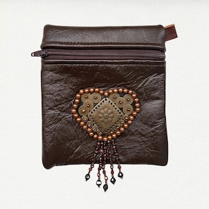 CHOCOLATÉ MONEDERO - Reißverschluss Münzbeutel Minitasche kleine Geldbörse Mehrzwecktasche niedlich kokett mexikanisches ästhetisches Geschenk aus echtem Leder