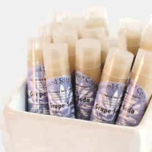 Grape Soda Handmade Lip Balm Stick - fruit flavor, vegan, natural, unsweetened, moisturize, moisturizing, teen tween gift, tube, stocking