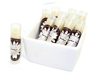 Rootbeer Handmade Lip Balm Stick - beverage flavor, vegan, natural, unsweetened, moisturize, moisturizing, teen tween gift, tube, stocking