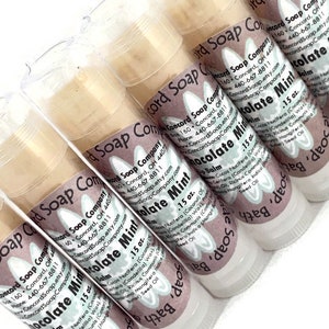 Chocolate Mint Handmade Lip Balm Stick - minty, chocolate lover, vegan, natural, unsweetened, moisturizing, teen tween gift, tube, stocking