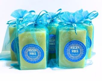 Nueva barra de jabón artesanal Vacay Vibes, proceso en frío, 113 g (4 oz) – Aroma a playa azul agua, aroma a bloqueador solar Sun & Sand, aceite de palma vegano, natural y sostenible.