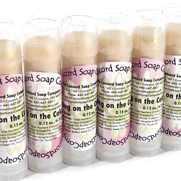 Icing on the Cake Handmade Lip Balm Stick - buttercream frosting flavor, vegan, natural, unsweetened, moisturizing,teen tween gift, stocking