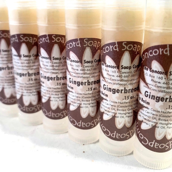 Gingerbread Handmade Lip Balm Stick - seasonal flavor, vegan, natural, unsweetened, moisturize, moisturizing, teen tween gift,tube, stocking