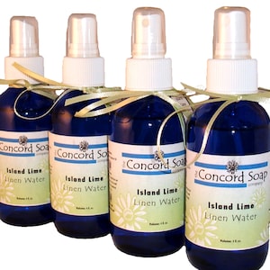 Island Lime Handmade Room and Linen Water Spray - coconut lime verbena, tropical scent, cobalt blue glass bottle with sprayer, new home gift