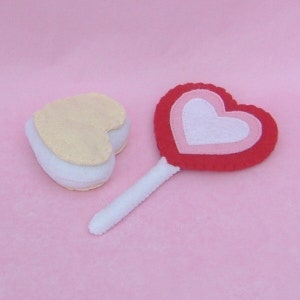 Valentine Sweets Felt Food PDF Pattern Box Chocolates, Lollipop, Heart Petit Fours Cakes, Sandwich Cookie image 3