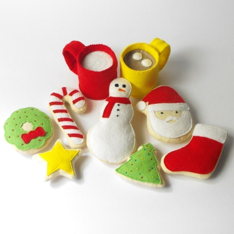 Felt Food Pattern Christmas Cookies, Hot Cocoa and Milk Santa, Wreath, Tree, Candy Cane, Snowman, Star, Stocking, Cocoa and Milk Mug image 2