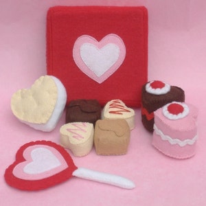 Valentine Sweets Felt Food PDF Pattern Box Chocolates, Lollipop, Heart Petit Fours Cakes, Sandwich Cookie image 4