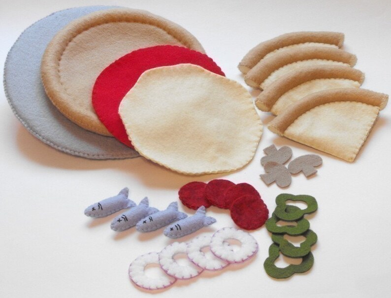 Felt Food PDF Pattern DIY Pizzeria Fun Pizza, Slices, Pan, Chicken Wings, Breadsticks and Pizza Toppings image 2