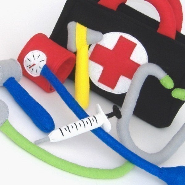 Be a Doctor Set  PDF Toy Pattern- Doctor Bag, Stethoscope, Blood Pressure Cuff, Reflex Mallet, Auriscope, Syringe
