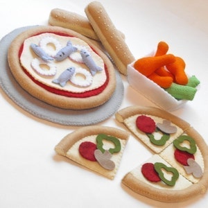 Felt Food PDF Pattern DIY Pizzeria Fun Pizza, Slices, Pan, Chicken Wings, Breadsticks and Pizza Toppings image 3