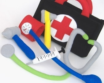Be a Doctor Set  PDF Toy Pattern- Doctor Bag, Stethoscope, Blood Pressure Cuff, Reflex Mallet, Auriscope, Syringe
