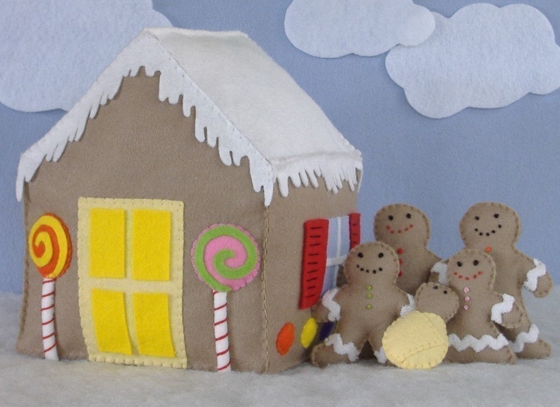 Candy Coated House and Gingerbread Family Felt Food PDF Pattern image 1