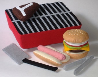 Felt Food Pattern - Backyard BBQ Play Set PDF Pattern Hot Dog, Hamburger, Steak, Grill and Accessories