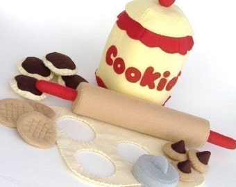 Felt Food Cookie Jar- PDF Pattern  rolling pin, cutters cookies and Jar