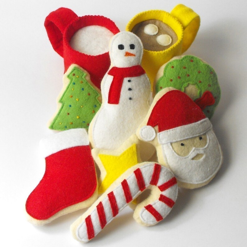 Felt Food Pattern Christmas Cookies, Hot Cocoa and Milk Santa, Wreath, Tree, Candy Cane, Snowman, Star, Stocking, Cocoa and Milk Mug image 3