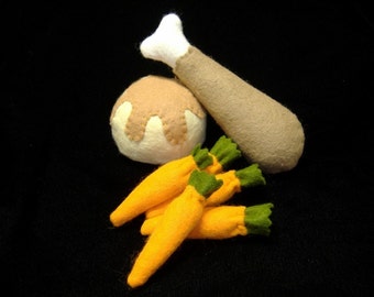 Felt Play Food - Thanksgiving Drumstick Dinner PDF Pattern (Chicken or Turkey Leg, Mashed Potatoes and Gravy, Baby Carrots