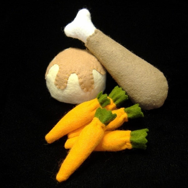 Felt Play Food - Thanksgiving Drumstick Dinner PDF Pattern (Chicken or Turkey Leg, Mashed Potatoes and Gravy, Baby Carrots