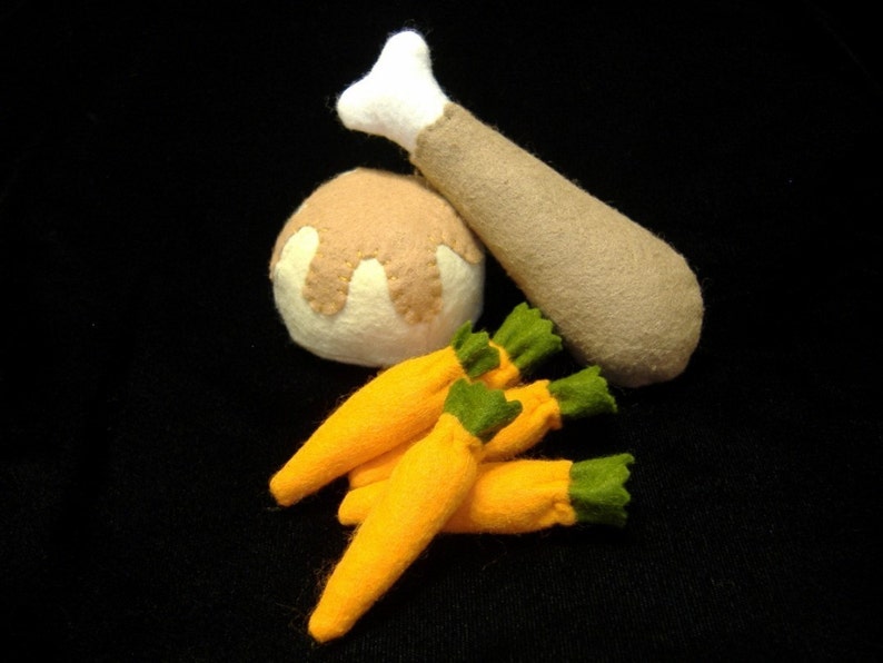 Felt Play Food Thanksgiving Drumstick Dinner PDF Pattern Chicken or Turkey Leg, Mashed Potatoes and Gravy, Baby Carrots image 1