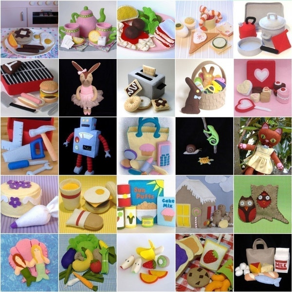 10 PDF Patterns  of Your Choice- Felt Food, Toys and Dolls