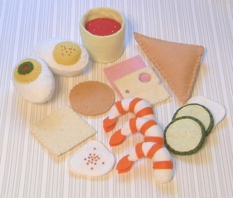 elt Food Pattern Hors d'oeuvre Shrimp Cocktail, Deviled Eggs, Cheese and Crackers, Caviar, Cucumber Sandwich image 2