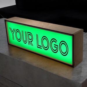 Custom Logo Lightbox – Wooden LED Sign with Brand Display for Business or Desk