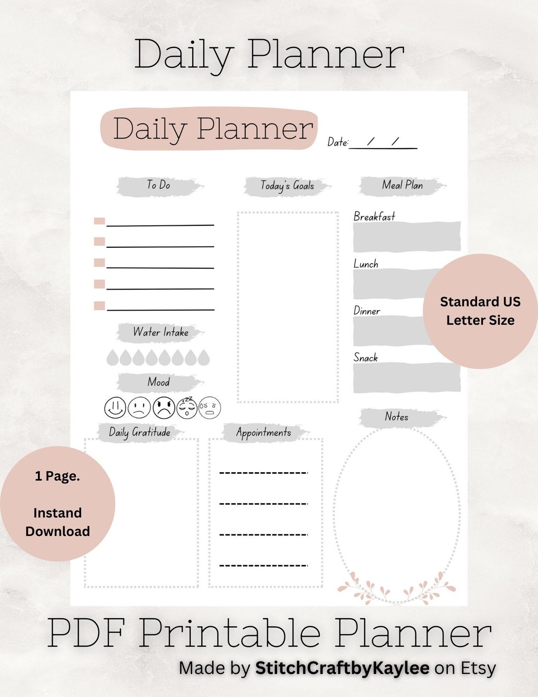 Daily Planner, Printable ADHD Planner, US Letter Size Daily Planner - Etsy