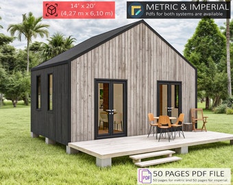 Tiny House Plans 14 x 20, Small House, Cabin House Plans, Tiny Home Plans, Cottage House, Tiny Cabin Plans, Cottage Plans, DIY House Plans