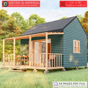 Cottage House Plans 12 x 16, Small Cabin Plans DIY, Tiny House Plans, Small Guest House Plans, Cabin House Adu Plans, Tiny Home Plans