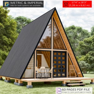 Plattegronden A Frame 17'4" x 28'3", 1 slaapkamer 600 SQFT, plattegronden kleine huisjes, plattegronden kleine huizen, plattegronden A-raam, plattegronden hutten, plattegronden A
