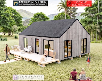 Barndominium Plans 2 Bedroom 20&#39;x30&#39;, Cottage House Plan, 600 SQFT Barndo Floor Plans, Tiny House Plans, Cabin Plans, Farmhouse Plans