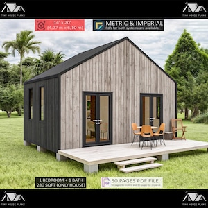 Tiny House Plans 14x20, Cabin DIY, Cottage House, Adu Floor Plan (PDF File)