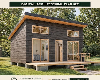 Tiny Cabin House Plans 18 x 24, Small Cottage Plans, Tiny House Plans, 1 Bedroom Small House Plans, Modern House Adu Floor Plans