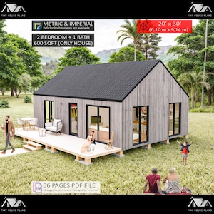 Barndominium Plans 2 Bedroom 20'x30', Cottage House Plan, 600 SQFT Barndo Floor Plans, Tiny House Plans, Cabin Plans, Farmhouse Plans