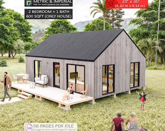 Barndom-Pläne 2 Schlafzimmer 20 'x 30 ', Cottage House Plan, 600 SQFT Barndo Grundrisse, kleine Hauspläne, Hüttenpläne, Bauernhauspläne