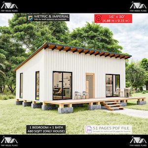 Cabin House Plans 16 x 30, Tiny House Plans, Modern House Adu Plans, Cabin DIY Plans, Small House Plans, Tiny Cabin Plans, Cottage Plans