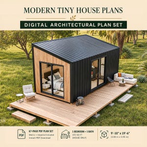 Small Cabin Plan DIY, Tiny House Plans, Cottage Plans, 1 Bedroom Adu Blueprints