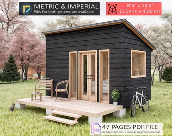Cabin House Plans 8 x 13, Tiny House Plans, Small House Plans, Cabin DIY Plans, Prefab Tiny House Plans, Modern Tiny Home Plans, Cabin Plans
