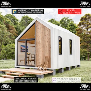 Modern Cabin Plans 12x19, Tiny House Plans DIY (Digital Download)