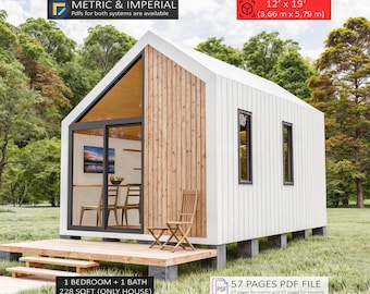Moderne hutplattegronden 12 x 19, kleine huisplattegronden DIY (digitale download)