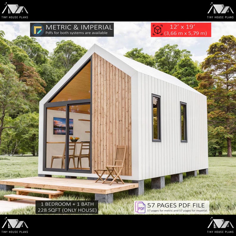 Modern Cabin Plans 12x19, Tiny House Plans DIY (digital Download) - Etsy