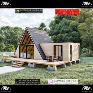 Planos para cabaña tipo A de 16x32, minicasa para construir uno mismo (descarga en PDF)