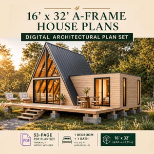 A Frame Cabin Plans, DIY Small House Plan, 2 Bedroom Tiny House Blueprints