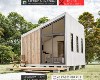 Modern Tiny House Plans, Cabin DIY, Cottage Plans (PDF)