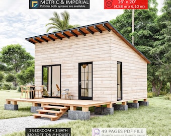 Tiny House Plans 16 x 20, Small Cabin DIY, 1 Bedroom Adu Plans (PDF)