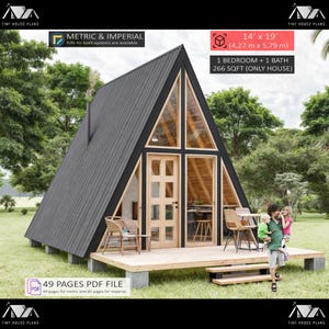 Planos de cabañas con estructura en A, minicasas, cabañas pequeñas para adultos (descarga en PDF)