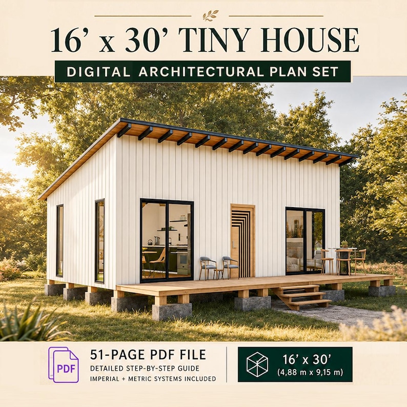 Ritningar för stugor 16 x 30, Ritningar för småhus, Moderna husplaner för vuxna, Gör-det-själv-planer för stugor, Ritningar för småhus, Ritningar för småstugor, Stugplaner bild 1