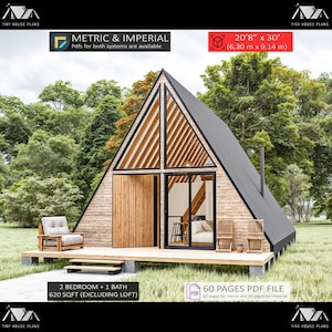 Planos de casas con estructura en A de 20 x 30, cabañas pequeñas para construir uno mismo, planos de casas pequeñas de 2 dormitorios.